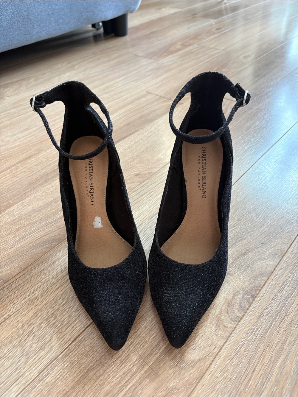 Christian Siriano Black Pointed-Toe Ankle-Strap Pumps
